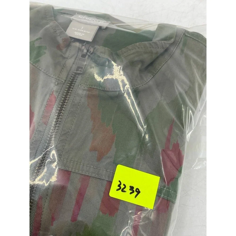 Chico's Jacket Zenergy Olive Green Zip Up Lightweight Medium Size 1 Splatter - Picture 11 of 11